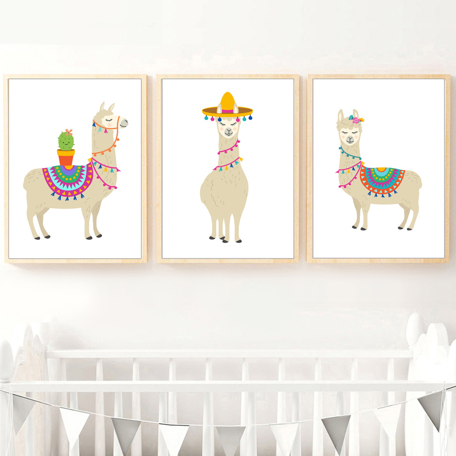 Baby Nursery Mirror - Cartoon Lama Kaktus Kindergarten Wand Kunst