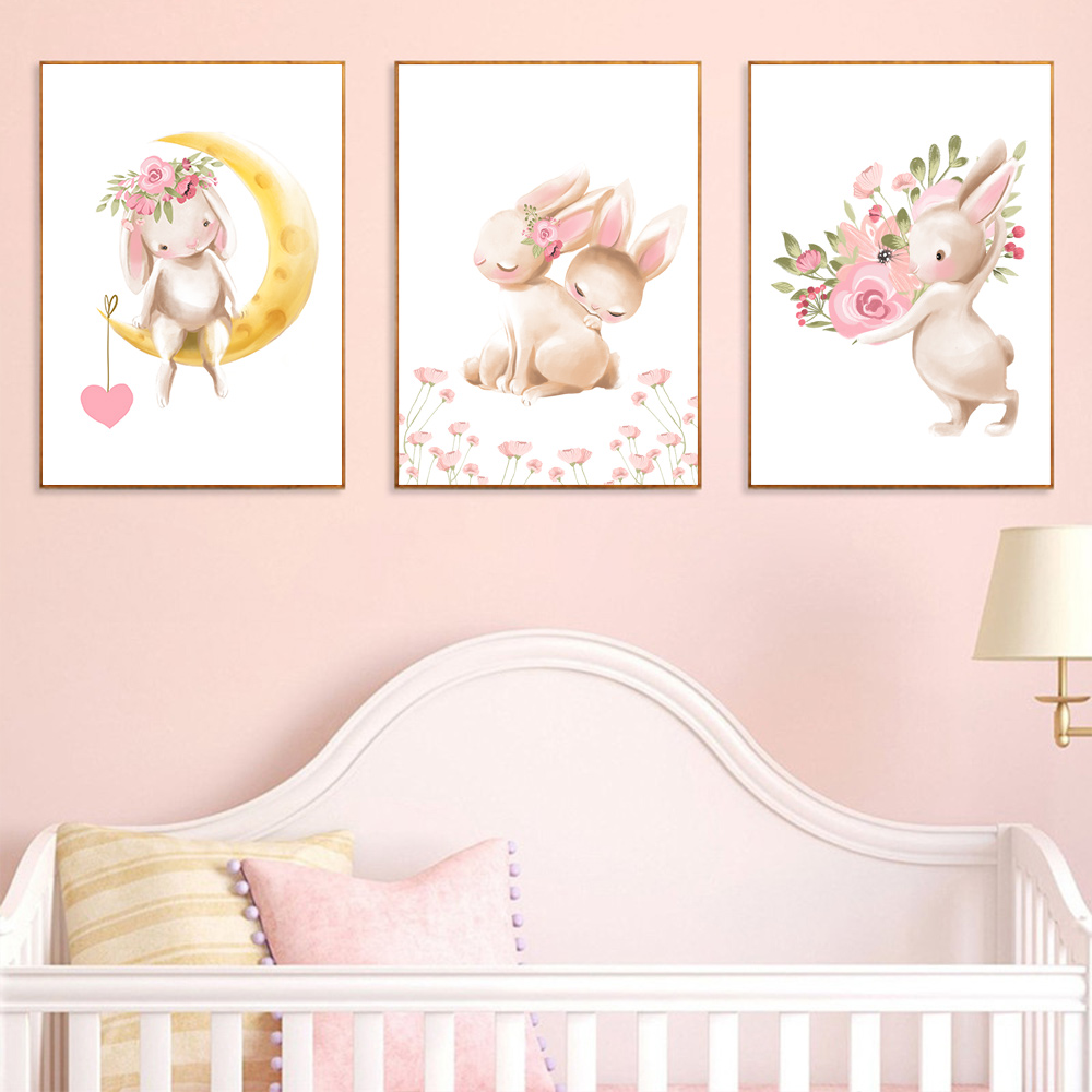 Hasen-Tiermotiv, rosa Blumenpo – Baby Nursery Mirror Bewertung und Preis