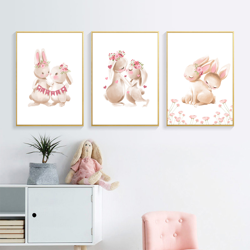 Hasen-Tiermotiv, rosa Blumenpo – Baby Nursery Mirror Bewertung und Preis